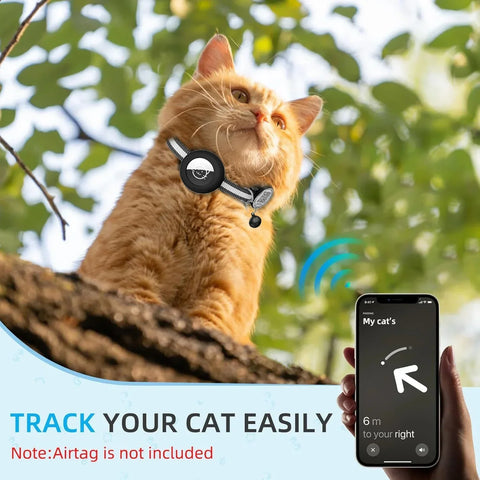 Collier GPS pour chat avec étiquette nominative QR et support AirTag, protection 2 en 1, collier réfléchissant pour chaton, étui AirTag pour chats