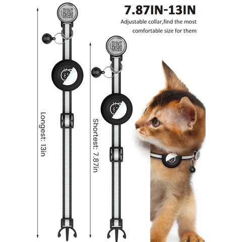 Collier GPS pour chat avec étiquette nominative QR et support AirTag, protection 2 en 1, collier réfléchissant pour chaton, étui AirTag pour chats