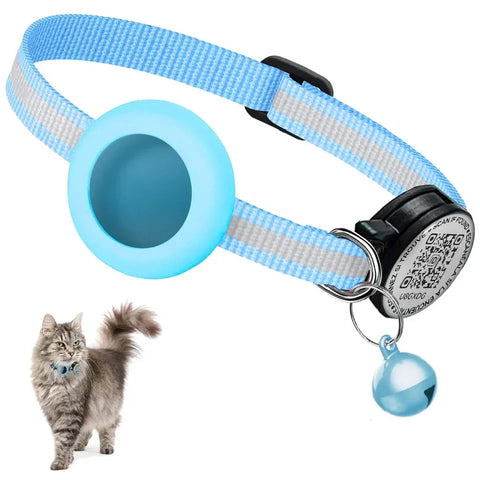 Collier GPS pour chat avec étiquette nominative QR et support AirTag, protection 2 en 1, collier réfléchissant pour chaton, étui AirTag pour chats