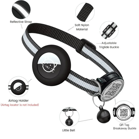 Collier GPS pour chat avec étiquette nominative QR et support AirTag, protection 2 en 1, collier réfléchissant pour chaton, étui AirTag pour chats