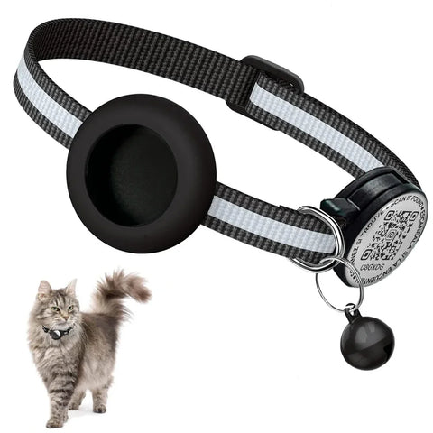 Collier GPS pour chat avec étiquette nominative QR et support AirTag, protection 2 en 1, collier réfléchissant pour chaton, étui AirTag pour chats