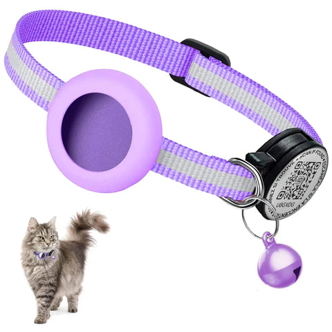 Collier GPS pour chat avec étiquette nominative QR et support AirTag, protection 2 en 1, collier réfléchissant pour chaton, étui AirTag pour chats