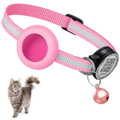 Collier GPS pour chat avec étiquette nominative QR et support AirTag, protection 2 en 1, collier réfléchissant pour chaton, étui AirTag pour chats